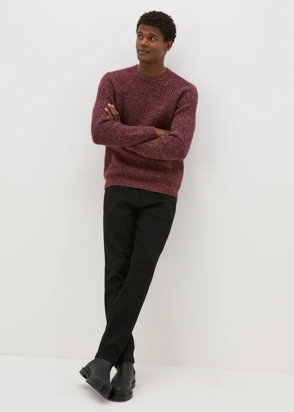 Burgundy Crewneck Knitted Jumper - Small Image 1