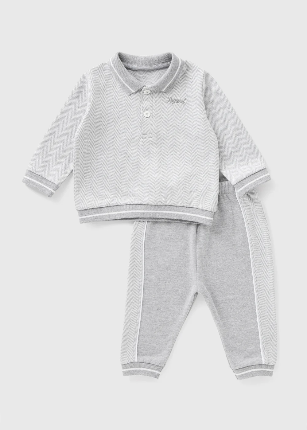 Baby Grey Polo Top & Jogging Bottoms Set (Newborn-23mths) - Age 0 - 3 Months Image 1