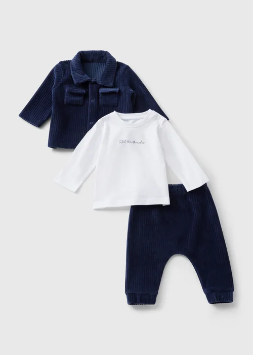 3 Piece Boys Navy Smart Top & Trouser Set (Newborn-23mths) - Age 0 - 3 Months Image 1