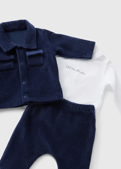 3 Piece Boys Navy Smart Top & Trouser Set (Newborn-23mths) - Age 0 - 3 Months Image 2