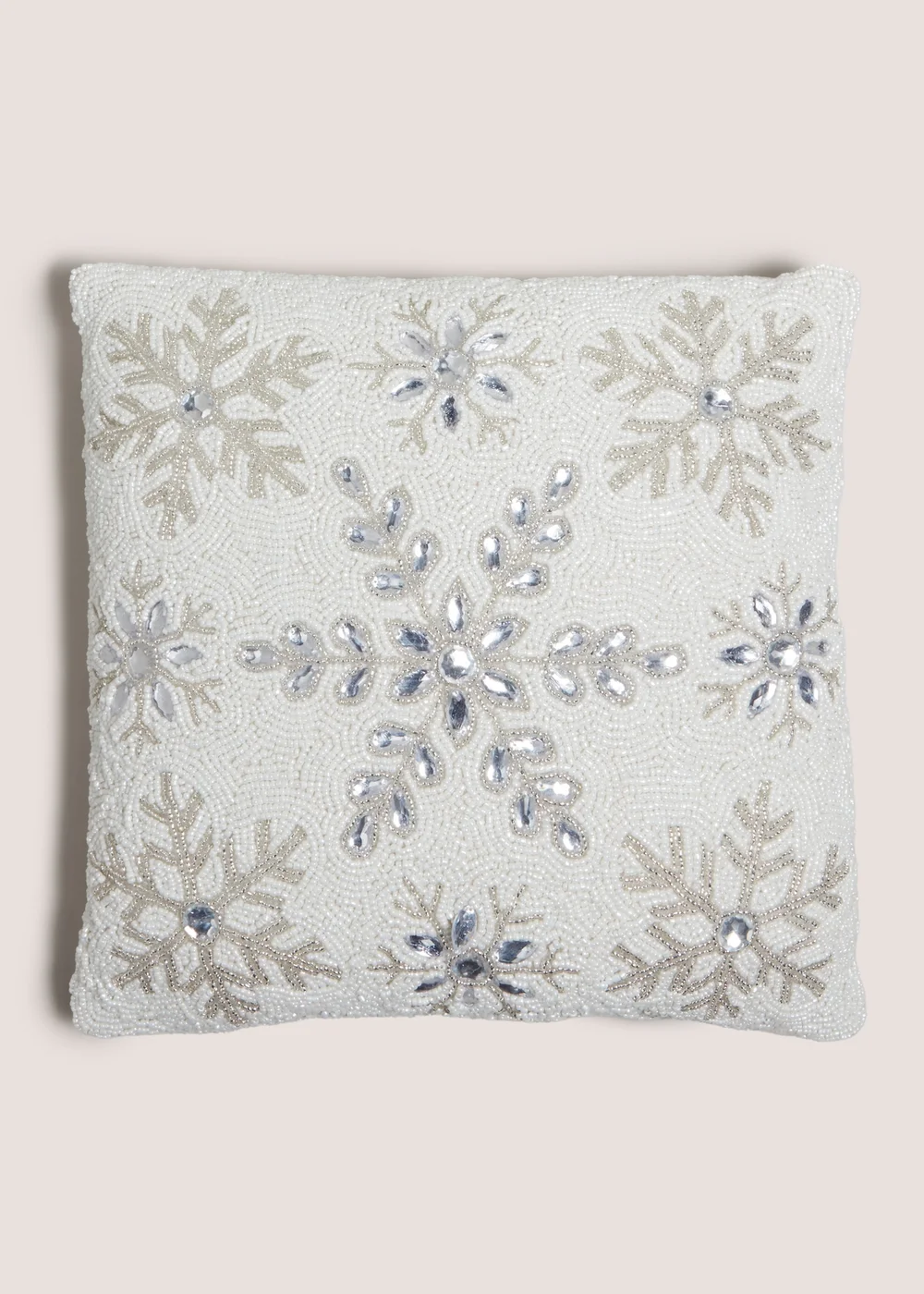 Wondrous White Beaded Snowflake Cushion Image 1