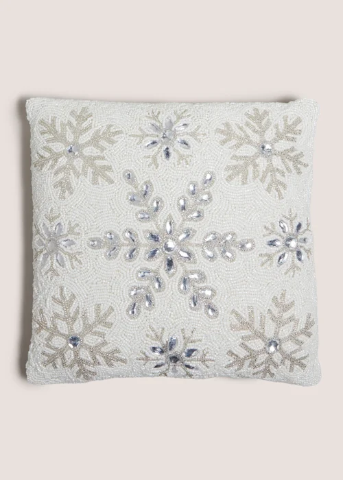 Wondrous White Beaded Snowflake Cushion Image 1