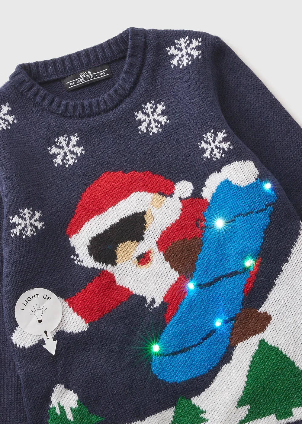 Christmas Boys Navy Santa Light Up Jumper (3-13yrs) - 3 Yrs Image 2