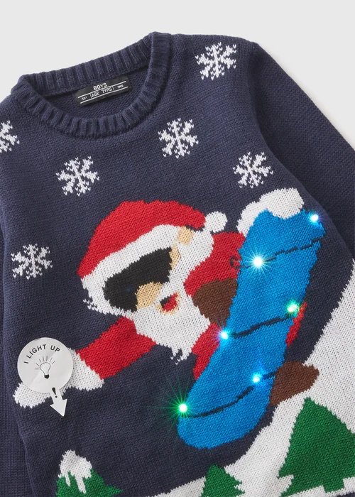 Christmas Boys Navy Santa Light Up Jumper (3-13yrs) - 3 Yrs Image 2