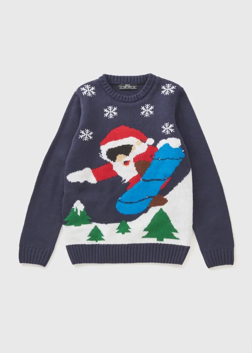 Christmas Boys Navy Santa Light Up Jumper (3-13yrs) - 3 Yrs Image 1