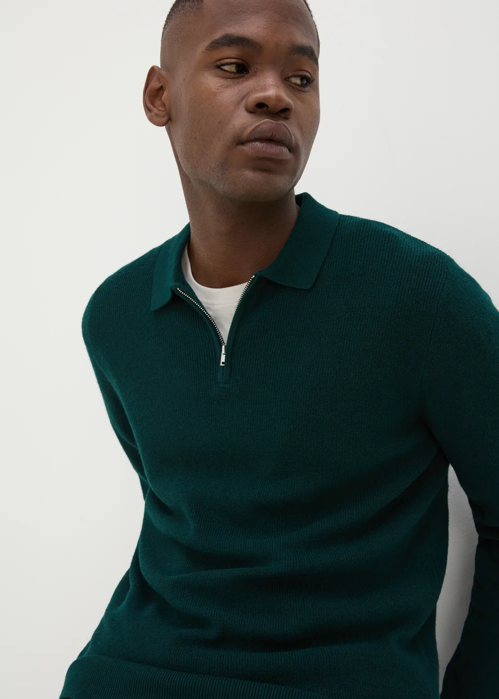 Green Ribbed Long Sleeve Polo Shirt - S Image 1