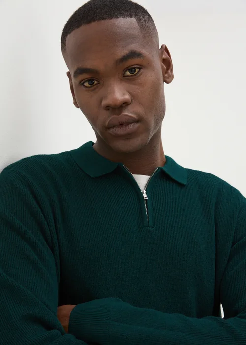 Green Ribbed Long Sleeve Polo Shirt - S Image 3