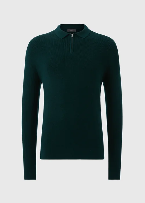 Green Ribbed Long Sleeve Polo Shirt - S Image 4