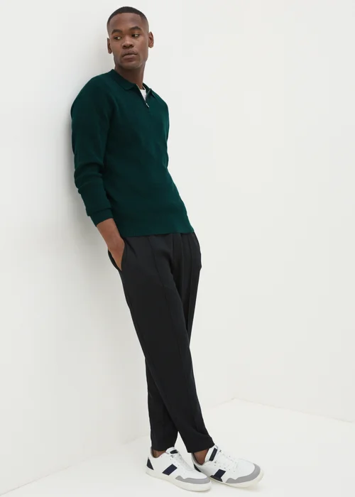 Green Ribbed Long Sleeve Polo Shirt - S Image 2