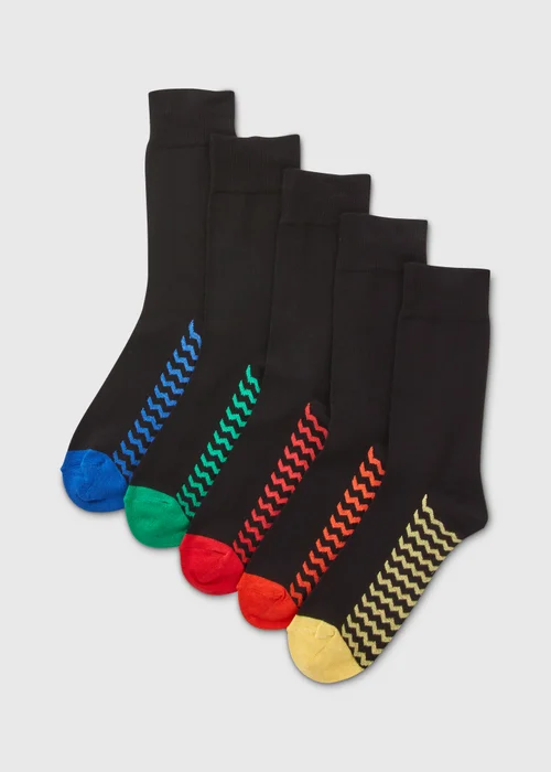 5 Pack Black ZIgzag Socks - 6-8.5 Image 1