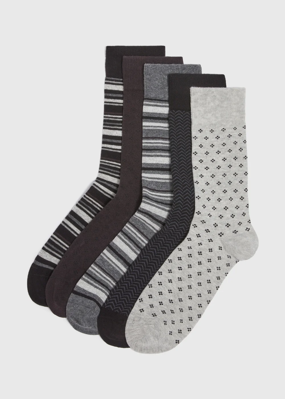 5 Pack Mono Black Patterned Socks - Sizes 6 - 8.5 Image 1