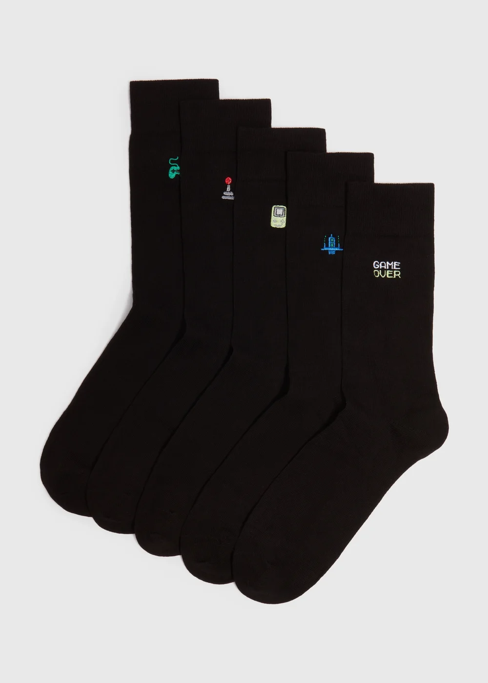 5 Pack Black Gaming Embroidery Socks - 6-8.5 Image 1