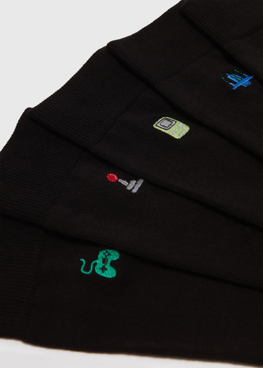 5 Pack Black Gaming Embroidery Socks - 6-8.5 Image 2