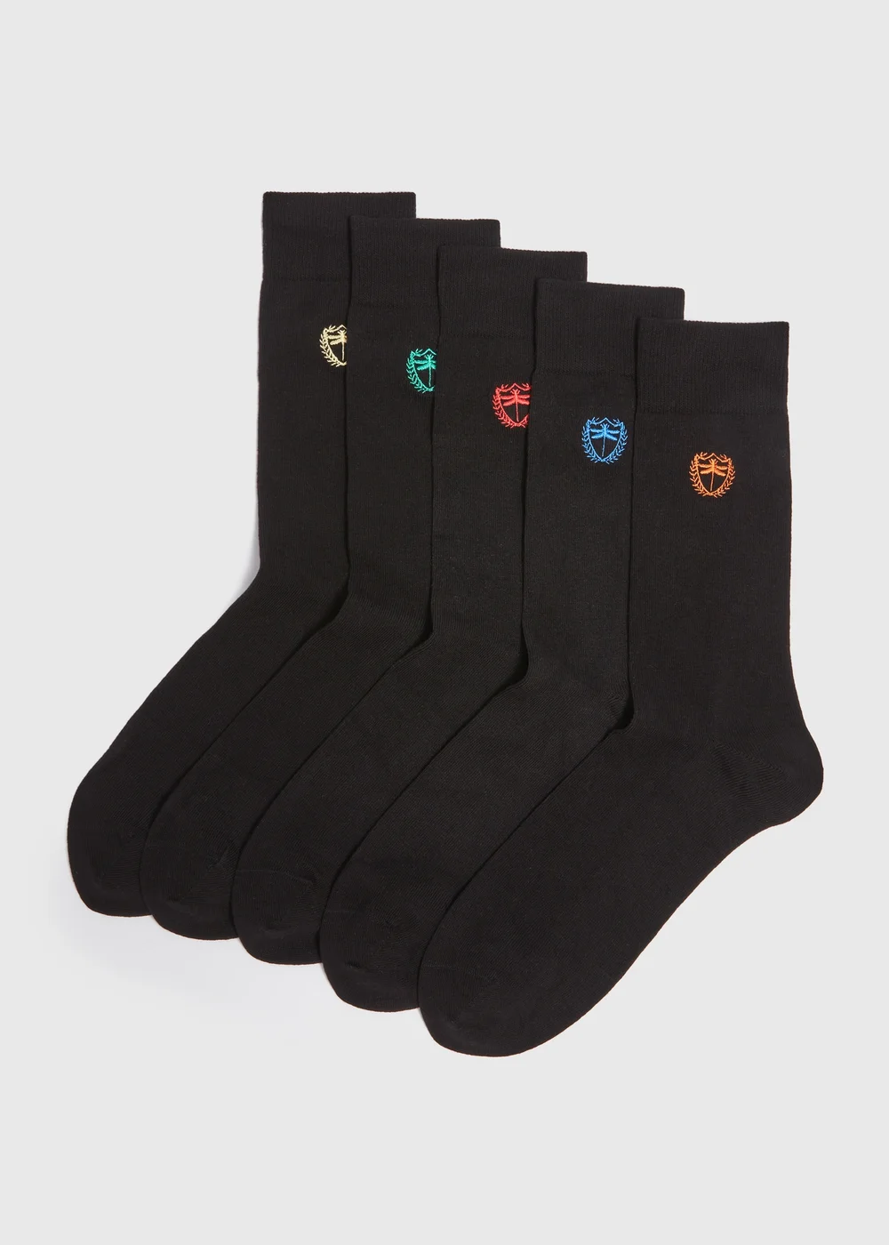 5 Pack Black Dragonfly Embroidery Socks - 6-8.5 Image 1