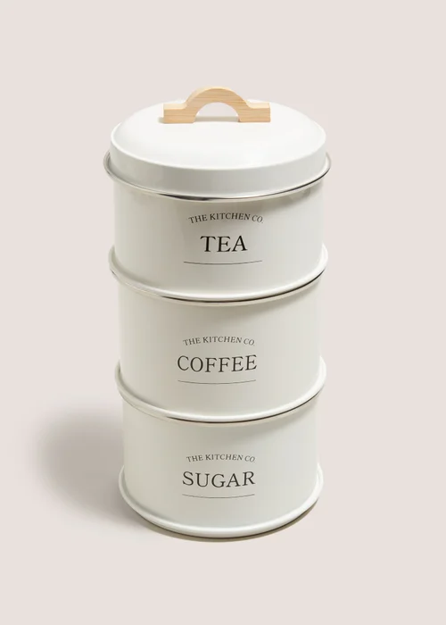 Cream Stackable Tea, Coffee, and Sugar Canisters Image 1