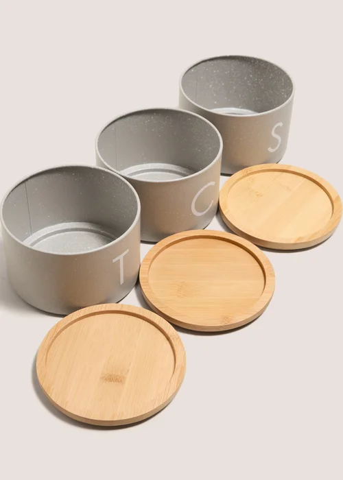 Grey Metal Tea Coffee & Sugar Stackable Canisters Image 2