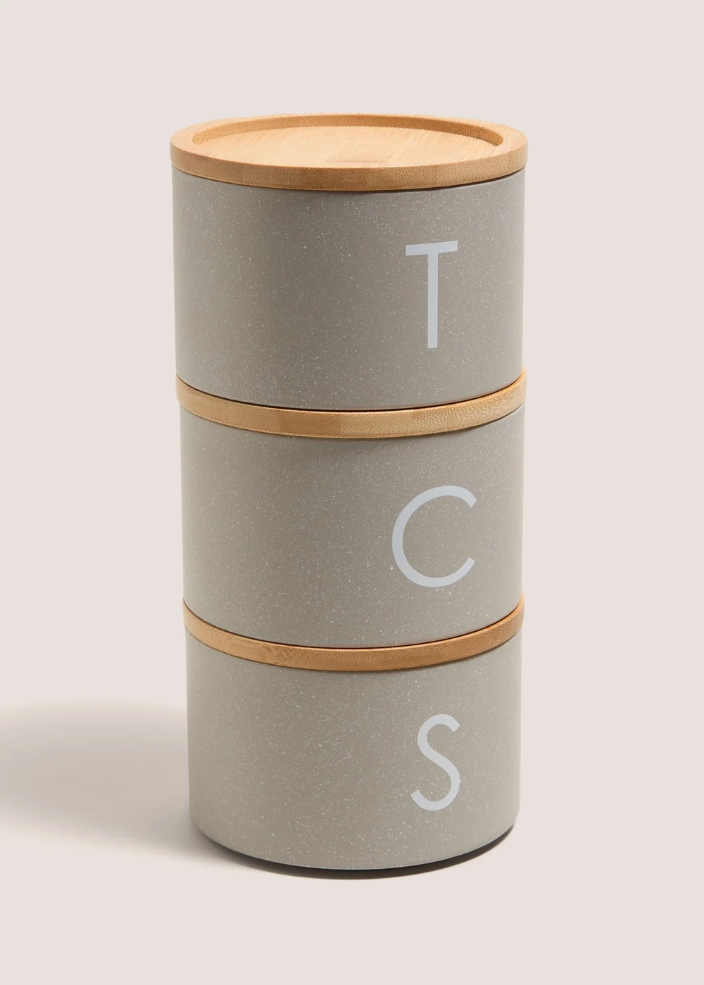 Grey Metal Tea Coffee & Sugar Stackable Canisters Image 1