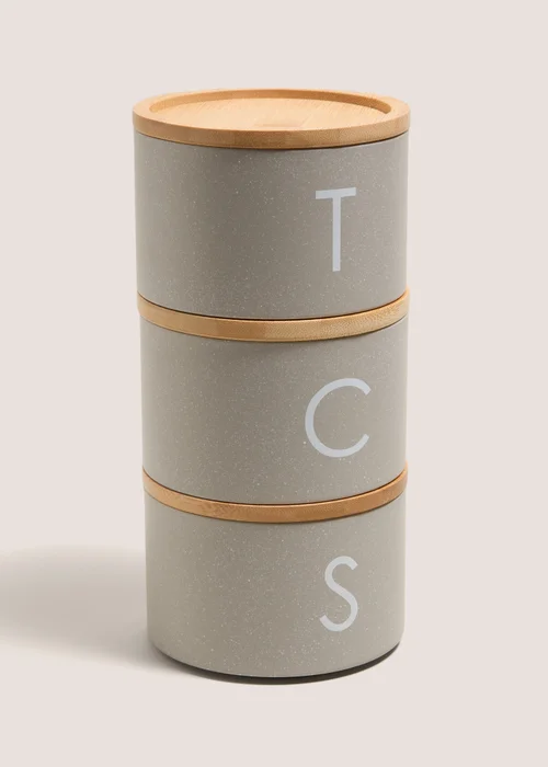 Grey Metal Tea Coffee & Sugar Stackable Canisters Image 1