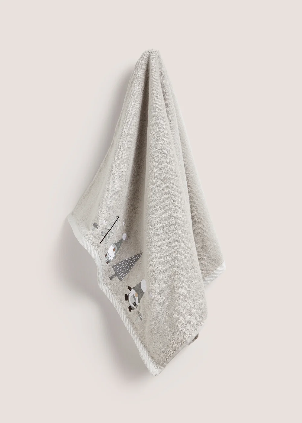Grey Embroidered Gnome Hand Towel - Hand Towel Image 1