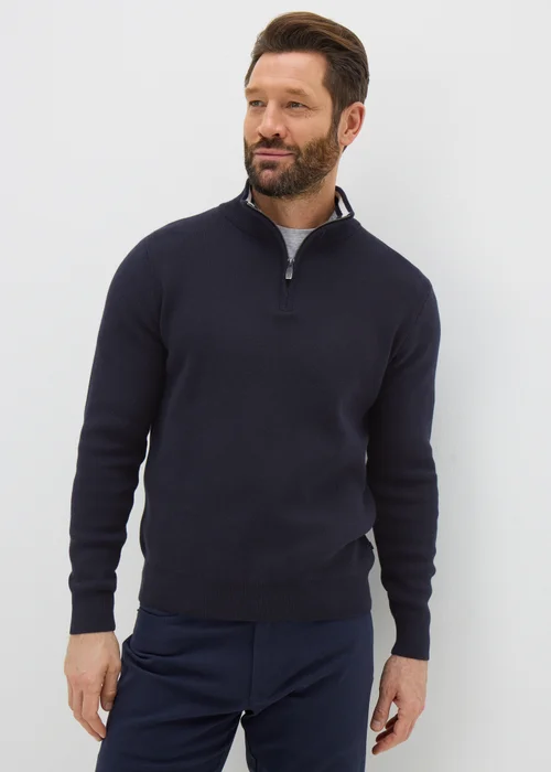 Lincoln Navy 1/4 Zip Knit Jumper - S Image 1