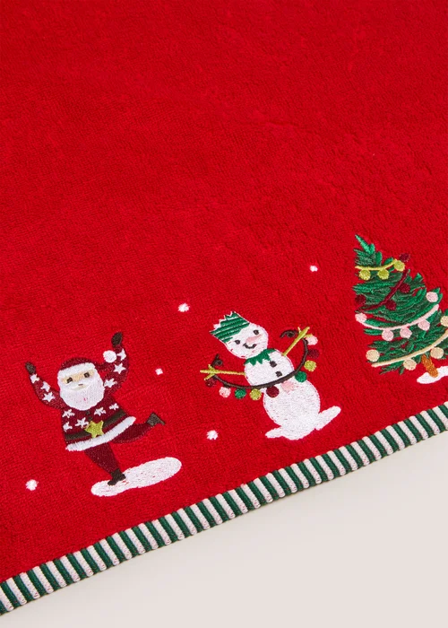 Red Embroidered Santa Friends Towel - Hand Towel Image 2