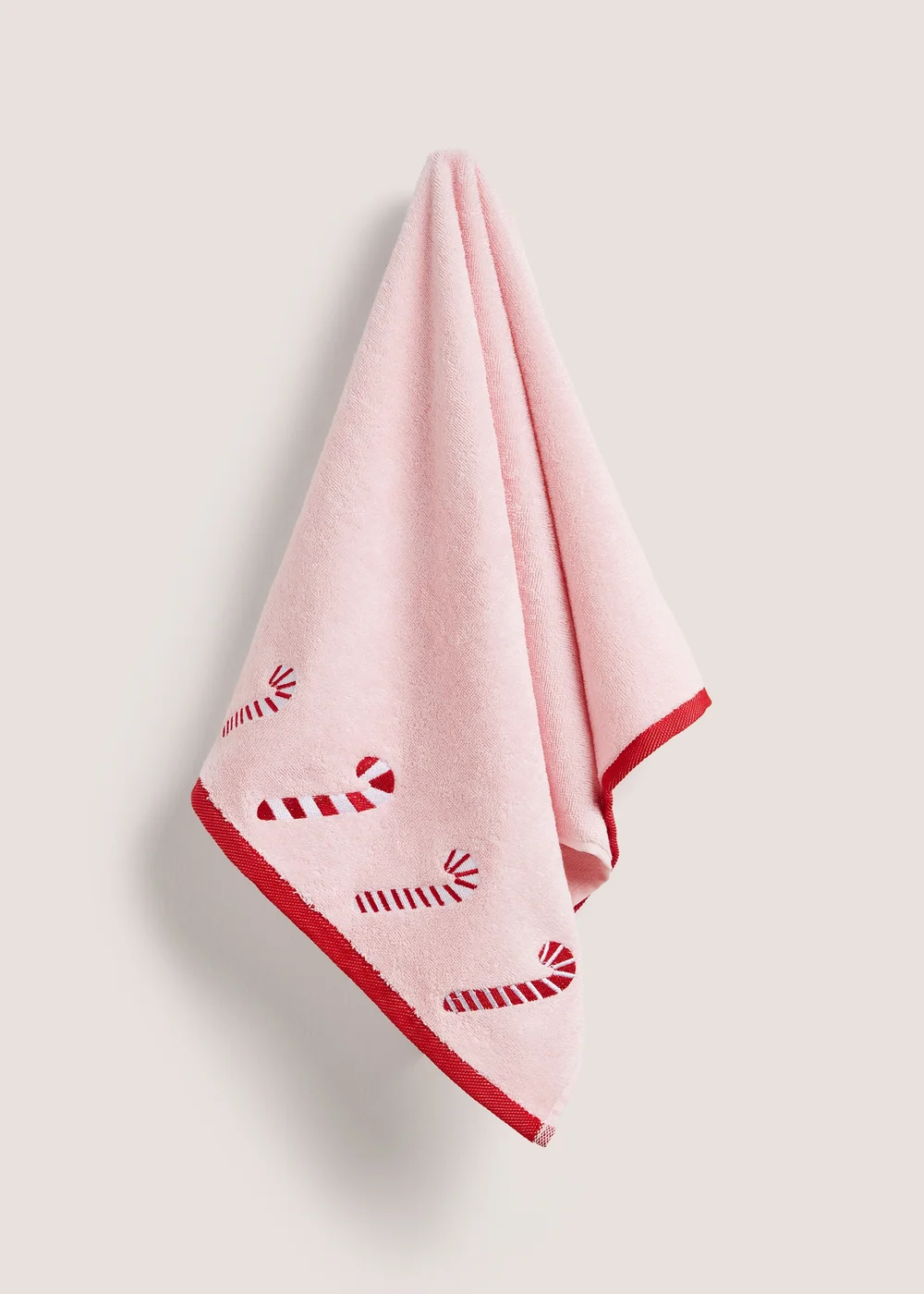Pink Embroidered Candy Cane Hand Towel - Hand Towel Image 1
