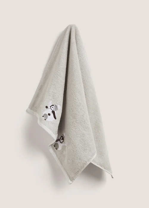 Wondrous Grey Embroidered Penguin - Hand Towel Image 1