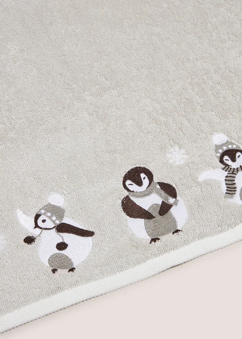 Wondrous Grey Embroidered Penguin - Hand Towel Image 2