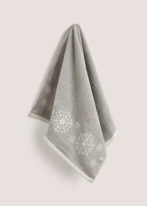 Wondrous Grey Christmas Snowflake Hand Towel - Hand Towel Image 1