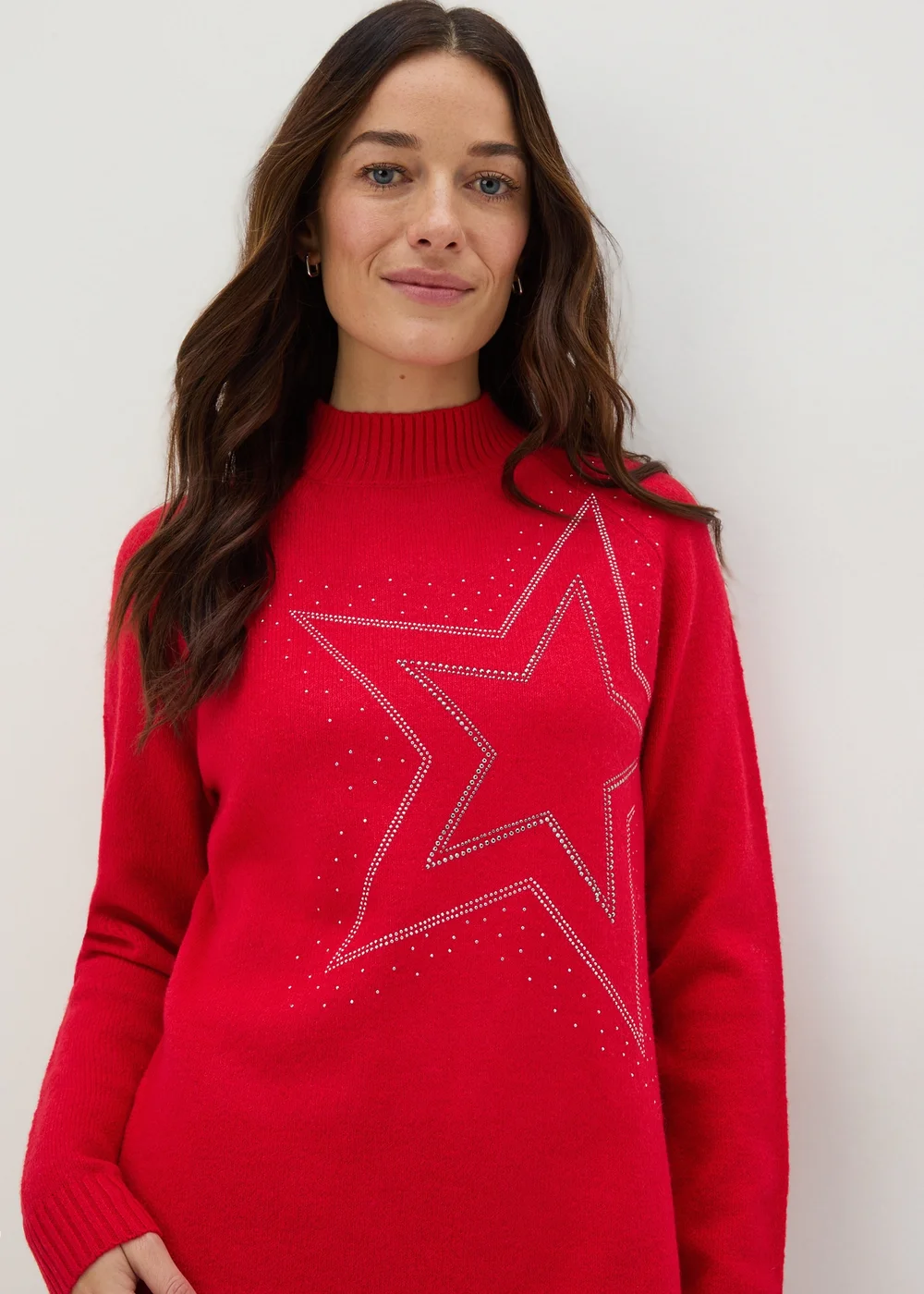 Red Star Embellished Knitted Longline Jumper - XS Image 2