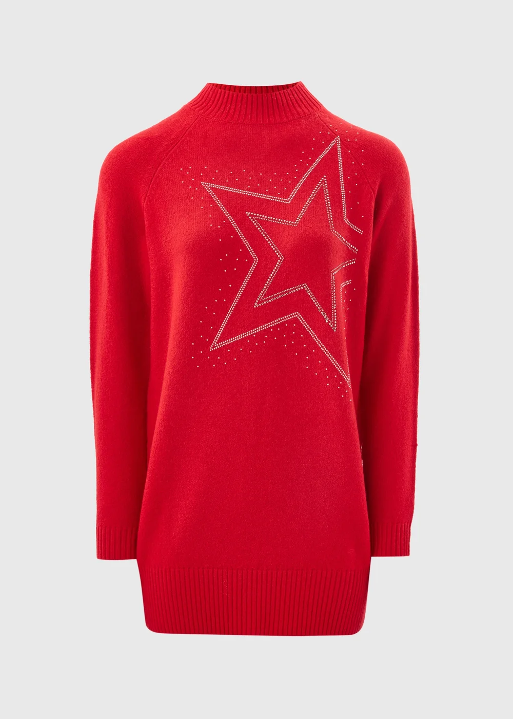 Red Star Embellished Knitted Longline Jumper - XS Image 4