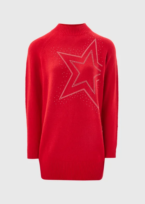 Red Star Embellished Knitted Longline Jumper - XS Image 4