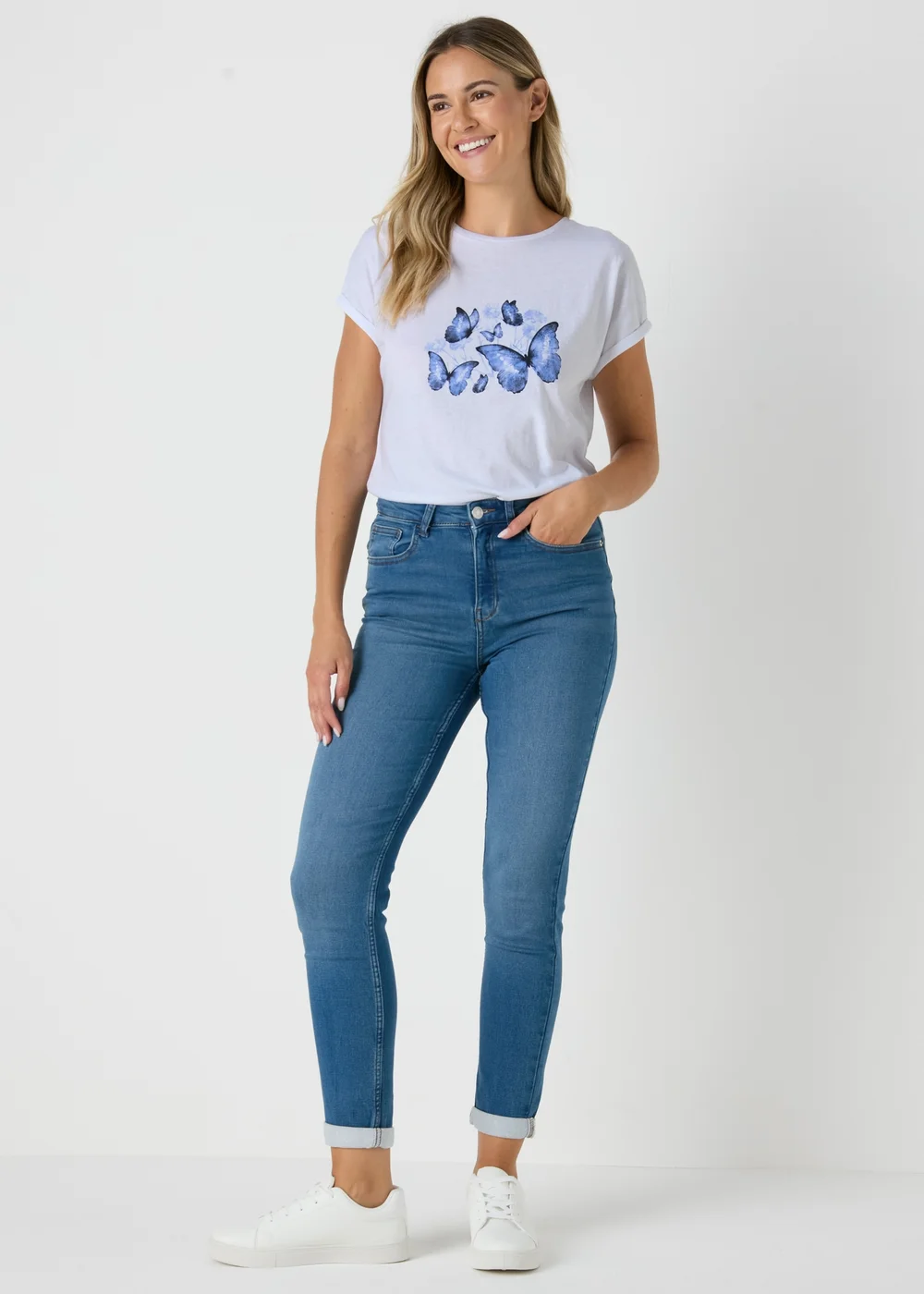 White Butterfly Graphic T-Shirt - S Image 3