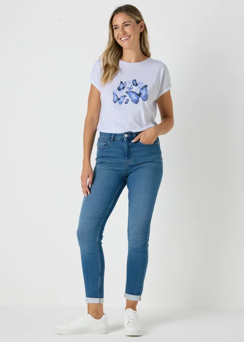 White Butterfly Graphic T-Shirt - S Image 3