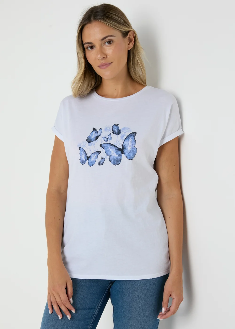White Butterfly Graphic T-Shirt - S Image 1