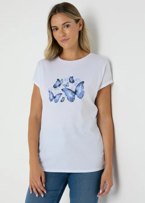 White Butterfly Graphic T-Shirt - S Image 1