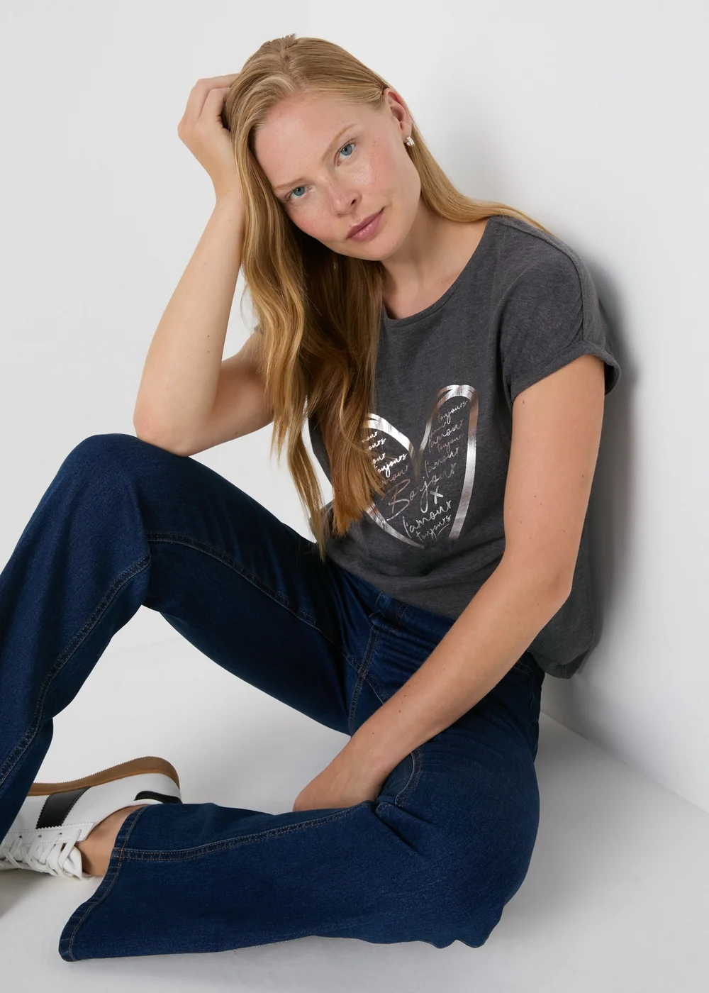 Grey Heart Graphic Top - Small Image 1