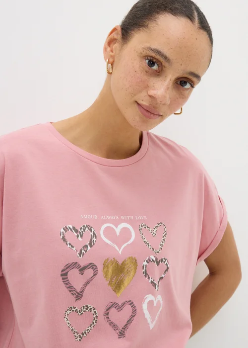 Pink Heart Graphic T Shirt - Small Image 3