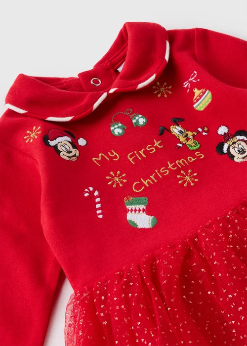 Disney Baby Red Christmas Minnie Mouse Dress & Tights (Newborn-12mths) - Age 0 - 3 Months Image 2