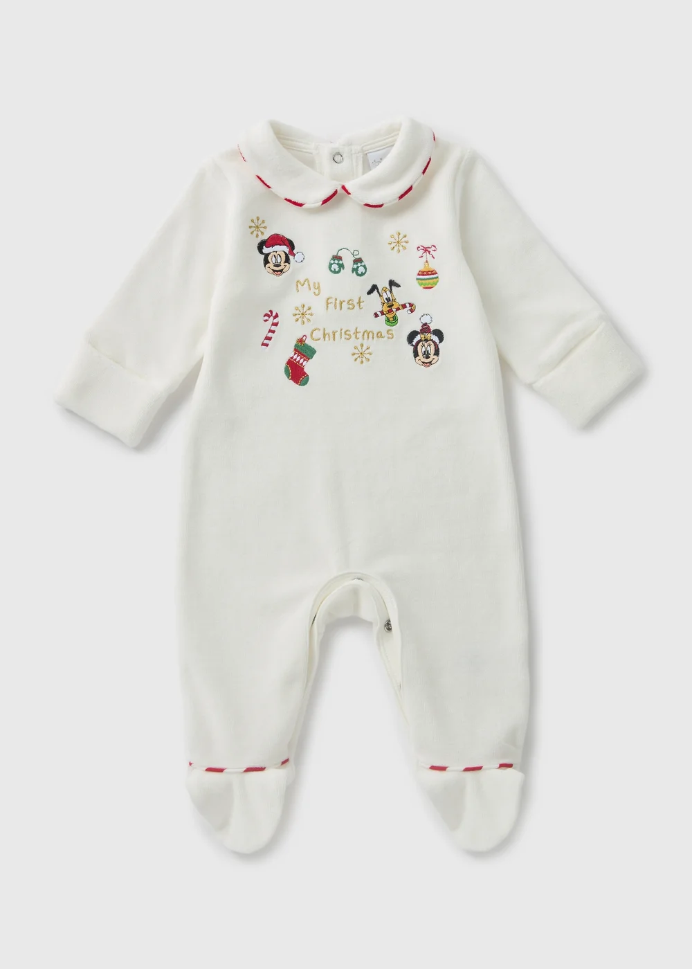Disney Baby Cream Mickey Mouse Christmas Sleepsuit (Newborn-12mths) - Age 0 - 3 Months Image 1