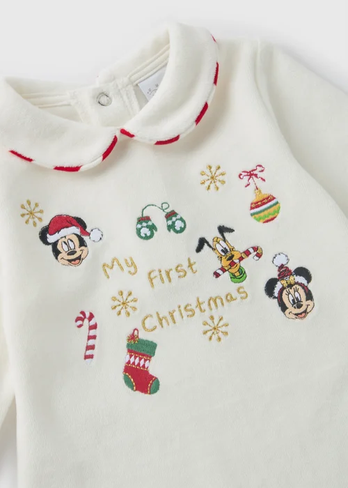 Disney Baby Cream Mickey Mouse Christmas Sleepsuit (Newborn-12mths) - Age 0 - 3 Months Image 2