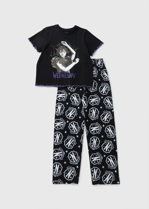 Wednesday Kids Black Top & Bottoms Pyjama Set (7-13yrs) - Age 7 Years Image 1