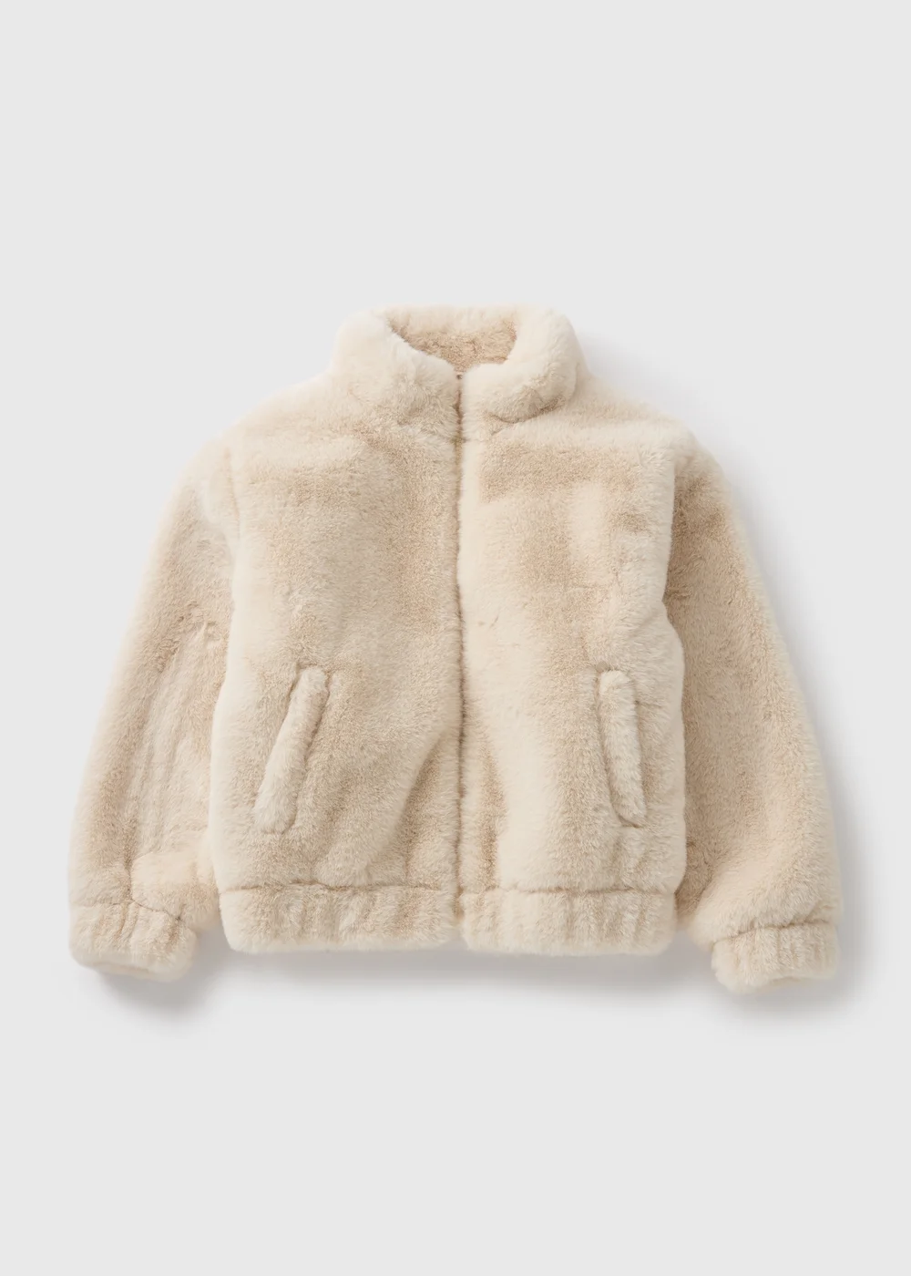 Girls Cream Faux Fur Bomber Jacket (7-15yrs) - 7 Yrs Image 1