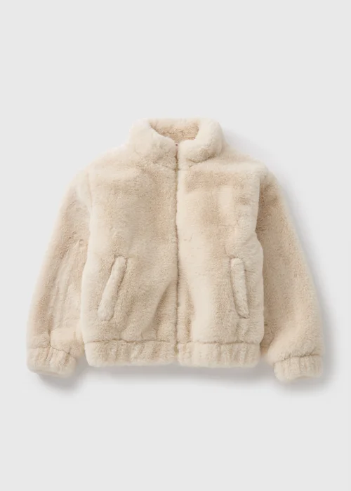 Girls Cream Faux Fur Bomber Jacket (7-15yrs) - 7 Yrs Image 1
