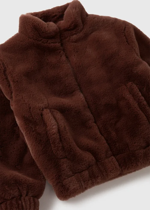 Girls Brown Faux Fur Bomber Jacket (7-15yrs) - 7 Yrs Image 2