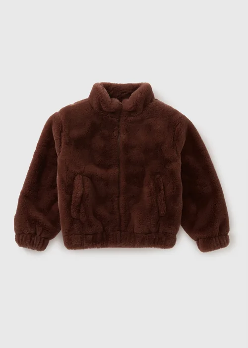 Girls Brown Faux Fur Bomber Jacket (7-15yrs) - 7 Yrs Image 1