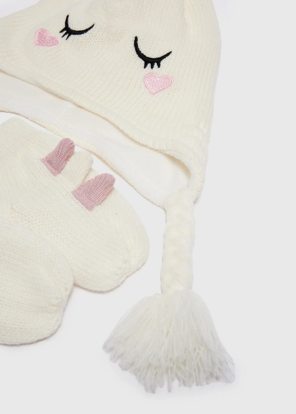 Girls Cream Unicorn Hat & Mitten Set (3-10yrs) - Age 7-10 Years Image 2