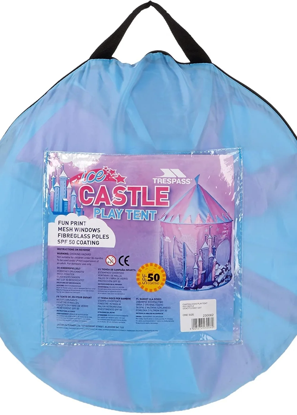 Trespass Kids Light Blue Chateau Play Tent With Packaway Bag - One Size Image 4