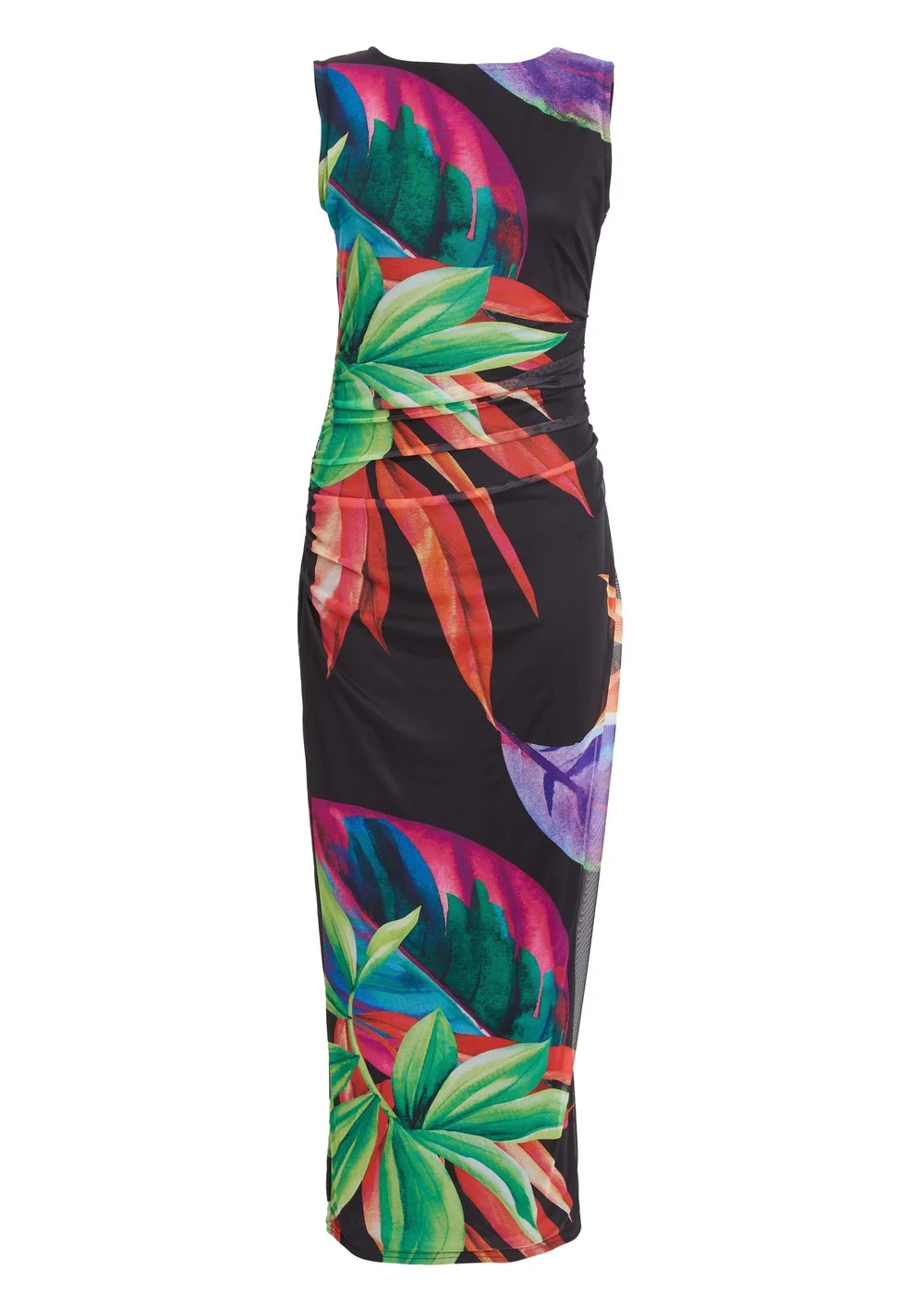 Quiz Black Mesh Tropical Print Midaxi Dress - 6 Image 4
