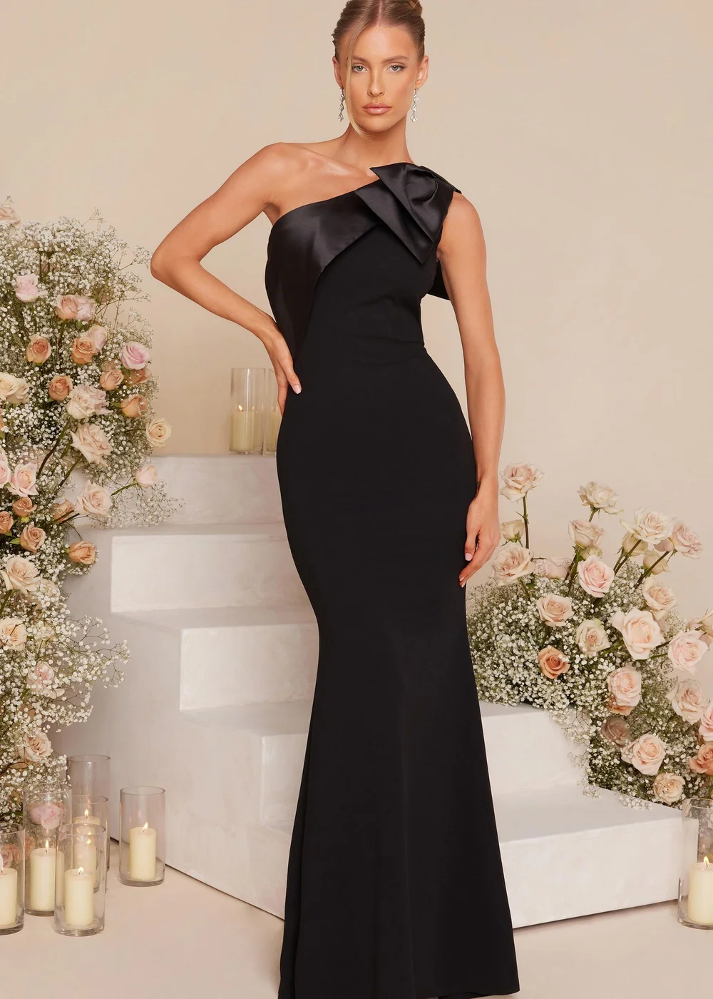 quiz one shoulder dress QUIZ Women's One-Shoulder Bow Detail Maxi Dress